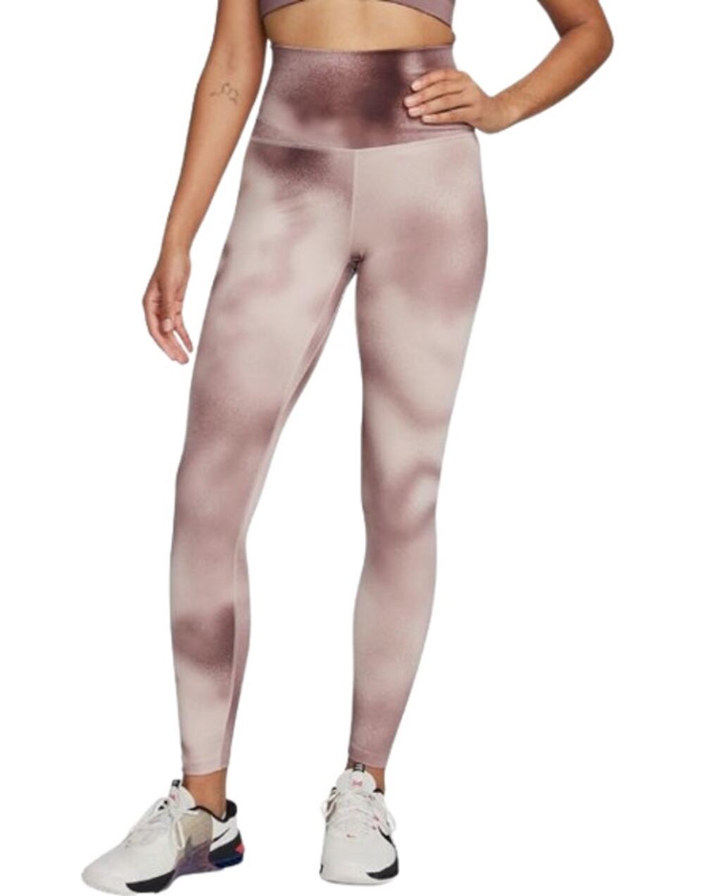 NIKE Womens One Dri Fit High Rise Leggings XS Pink Print Smokey Mauve NWT